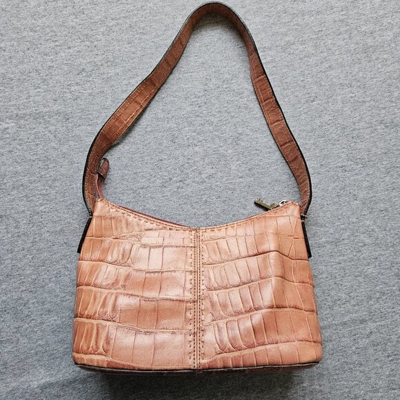 Vintage Y2K 90s 2000s Fossil Pink Alligator Leather Shoulder Club Hobo Bag Purse - Picture 4 of 9